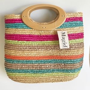 New Straw Beach multicolor wooden handle Tote Bag